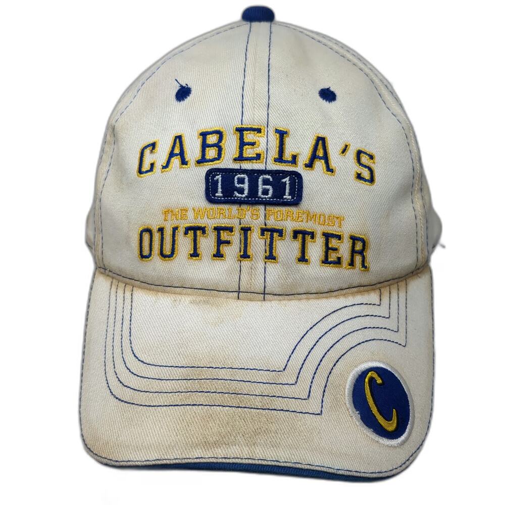 Cabela's Baseball Cap Beige One Size Outfitter 1961 Slideback Blue Yellow Hat
